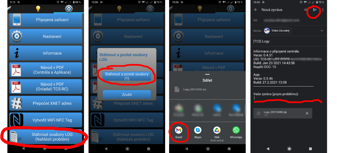 Obrázek 2 - Odeslat soubory LOG